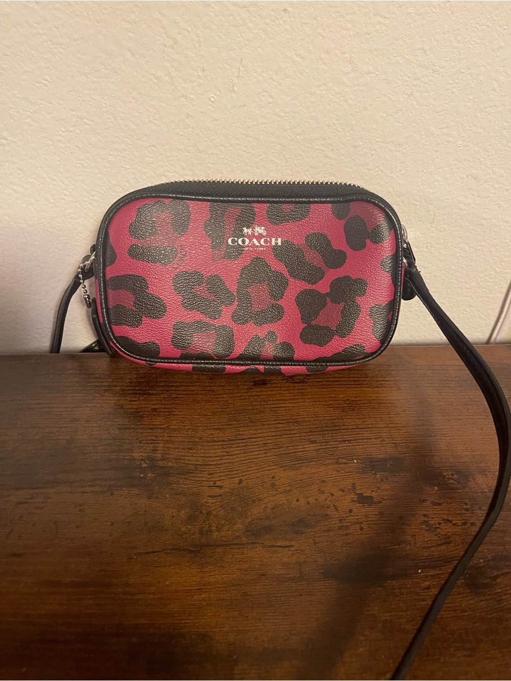 Coach Pink and Black Leopard Print Crossbody